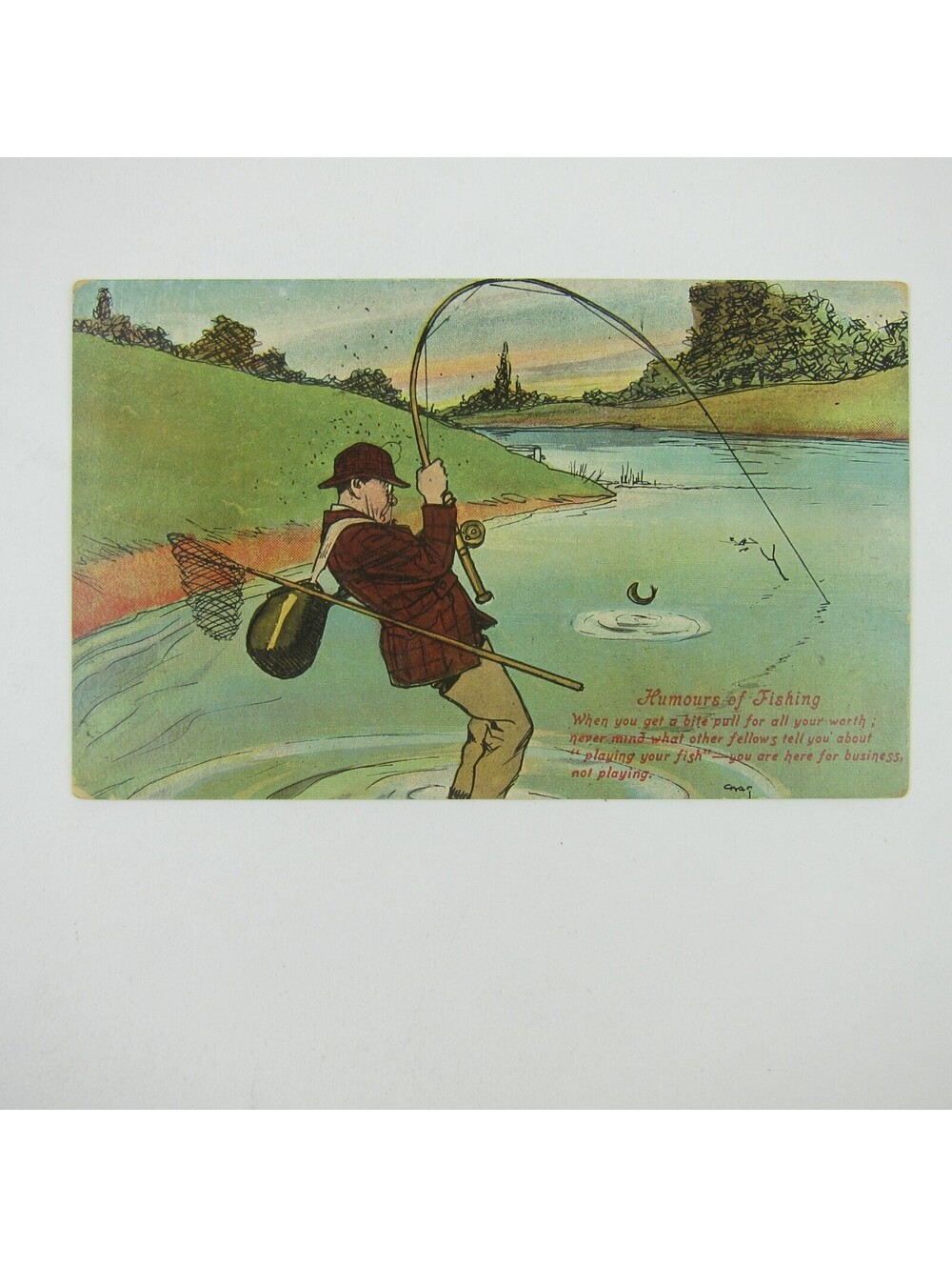 Postcard British Man Fishing in River Comic Humors of Fishing Angler Antique